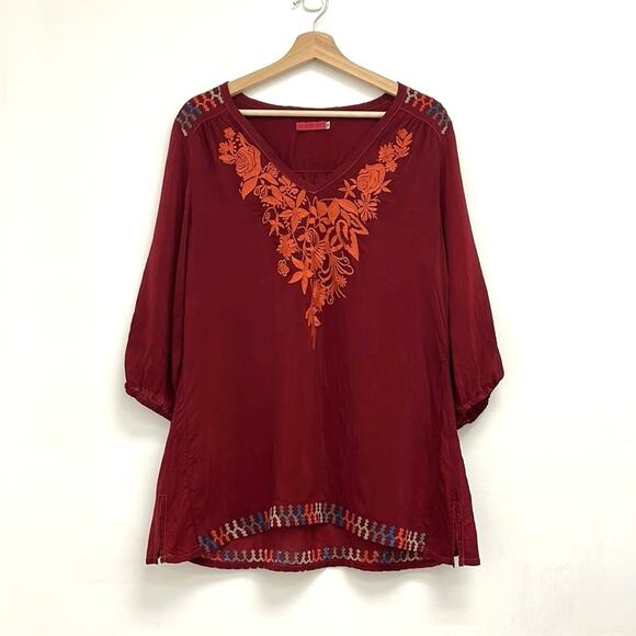 Johnny Was Floral Embroidered Colorful Lightweight Boho Bohemian Tunic Top Small - Picture 1 of 13